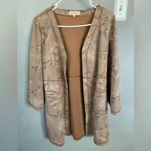 Anthropologie Solitaire Women’s Faux Suede Open Front Floral Cardigan